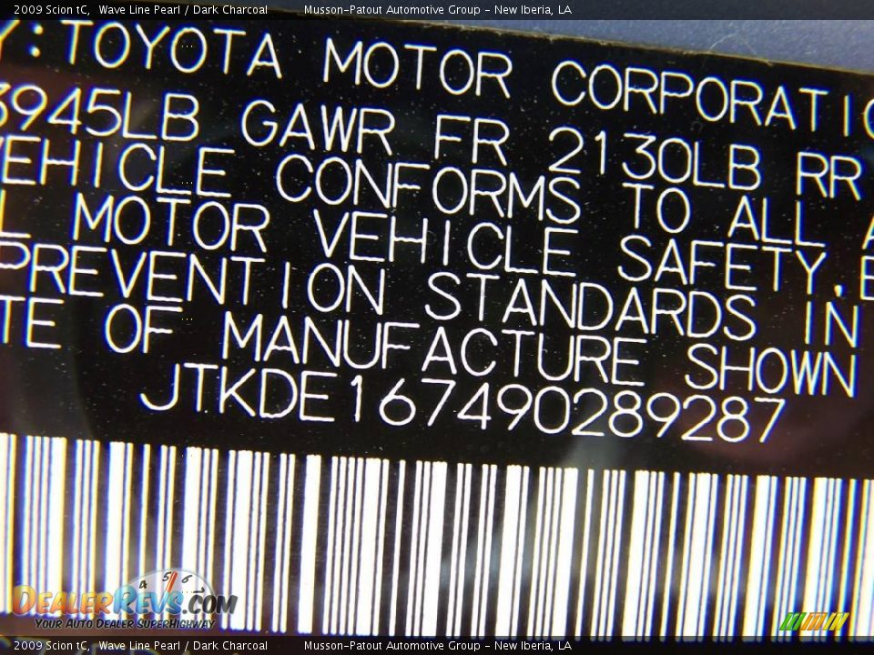 2009 Scion tC Wave Line Pearl / Dark Charcoal Photo #13