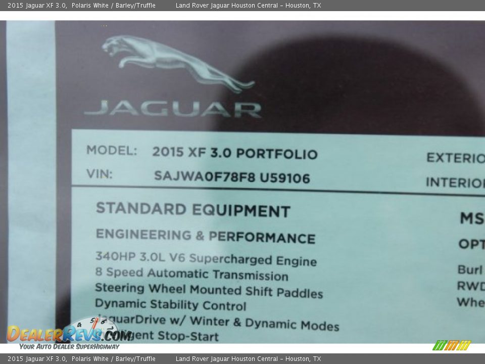 2015 Jaguar XF 3.0 Polaris White / Barley/Truffle Photo #36