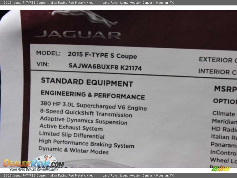 2015 Jaguar F-TYPE S Coupe Window Sticker Photo #30