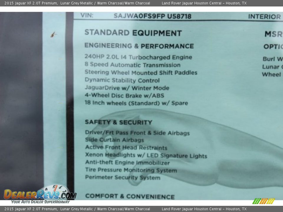 2015 Jaguar XF 2.0T Premium Lunar Grey Metallic / Warm Charcoal/Warm Charcoal Photo #33