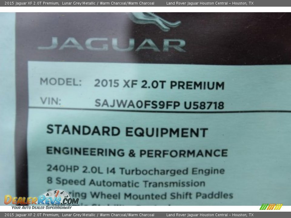 2015 Jaguar XF 2.0T Premium Lunar Grey Metallic / Warm Charcoal/Warm Charcoal Photo #35