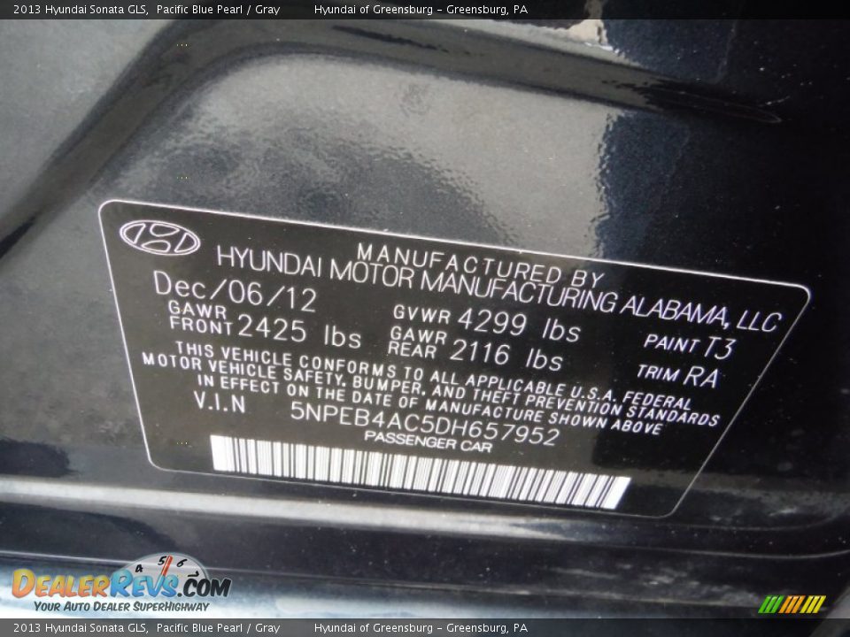 2013 Hyundai Sonata GLS Pacific Blue Pearl / Gray Photo #24