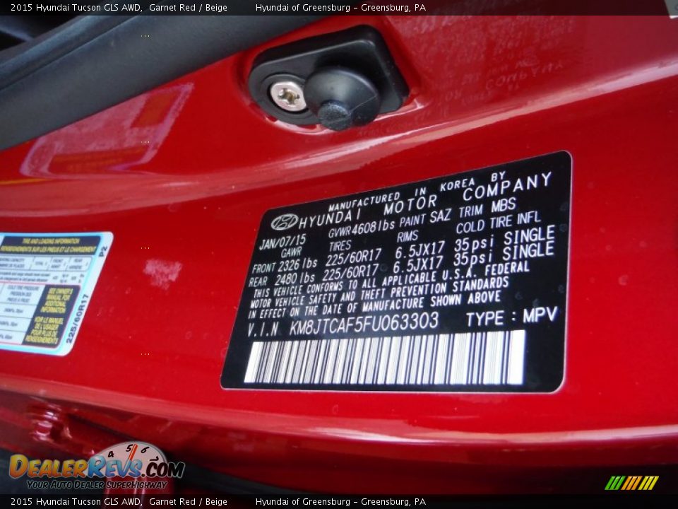 2015 Hyundai Tucson GLS AWD Garnet Red / Beige Photo #20
