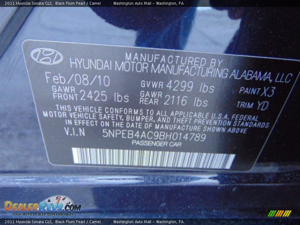 2011 Hyundai Sonata GLS Black Plum Pearl / Camel Photo #19