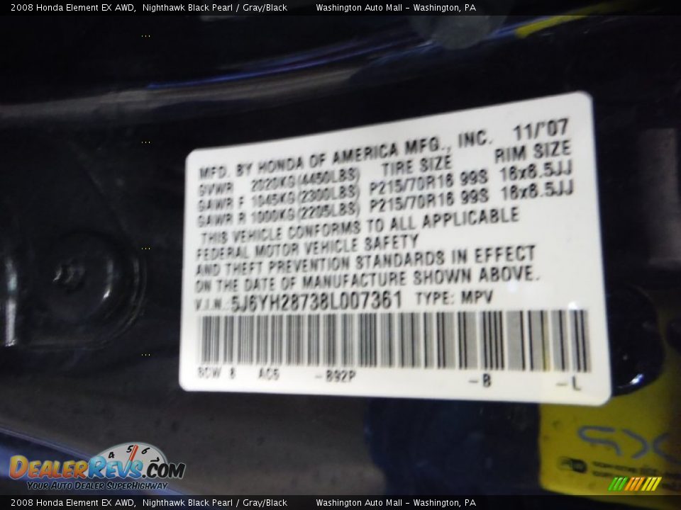 2008 Honda Element EX AWD Nighthawk Black Pearl / Gray/Black Photo #19
