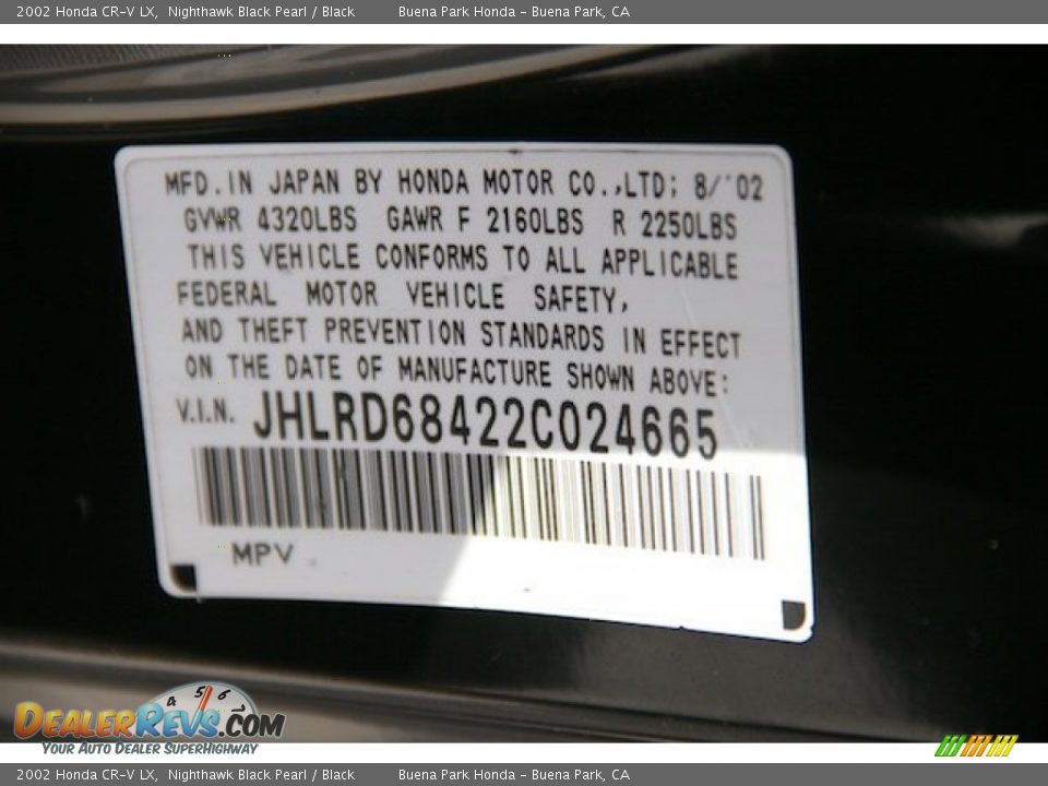 2002 Honda CR-V LX Nighthawk Black Pearl / Black Photo #31