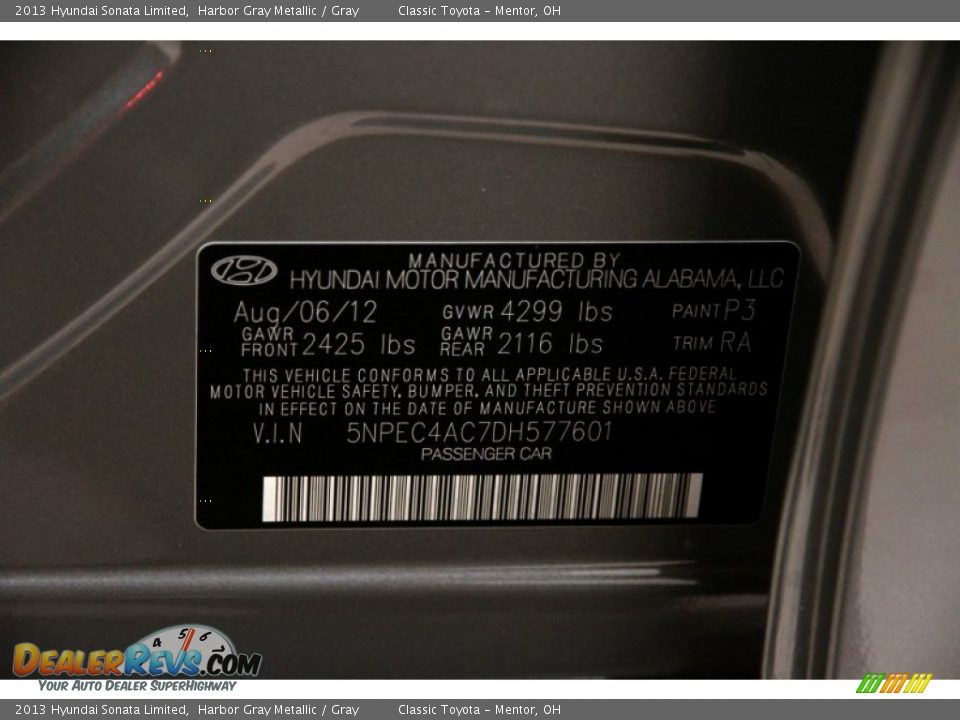 2013 Hyundai Sonata Limited Harbor Gray Metallic / Gray Photo #17