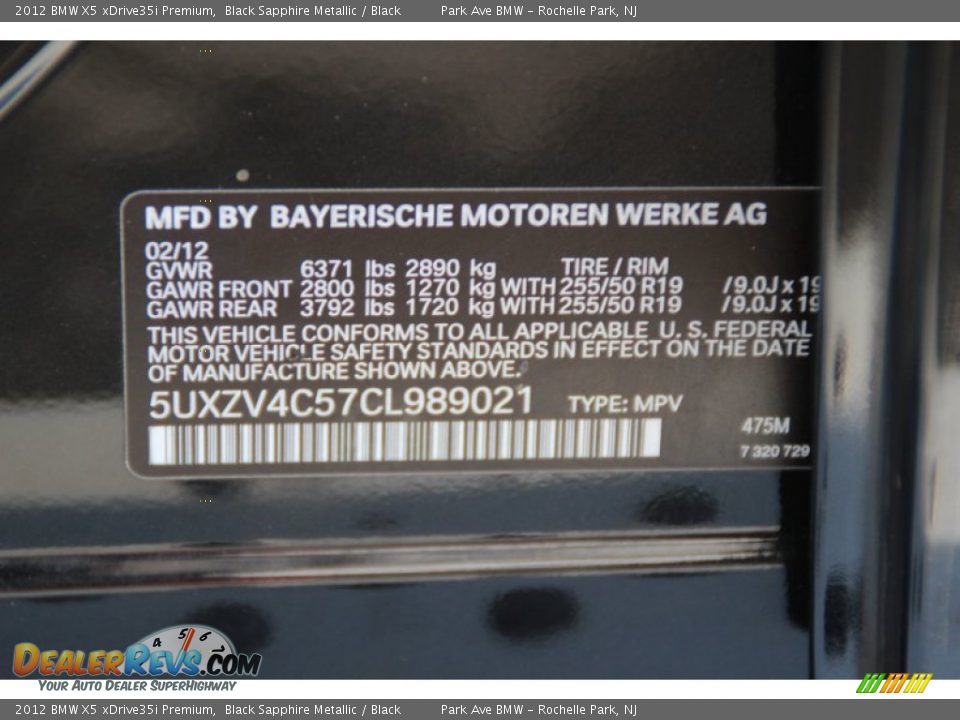 2012 BMW X5 xDrive35i Premium Black Sapphire Metallic / Black Photo #33