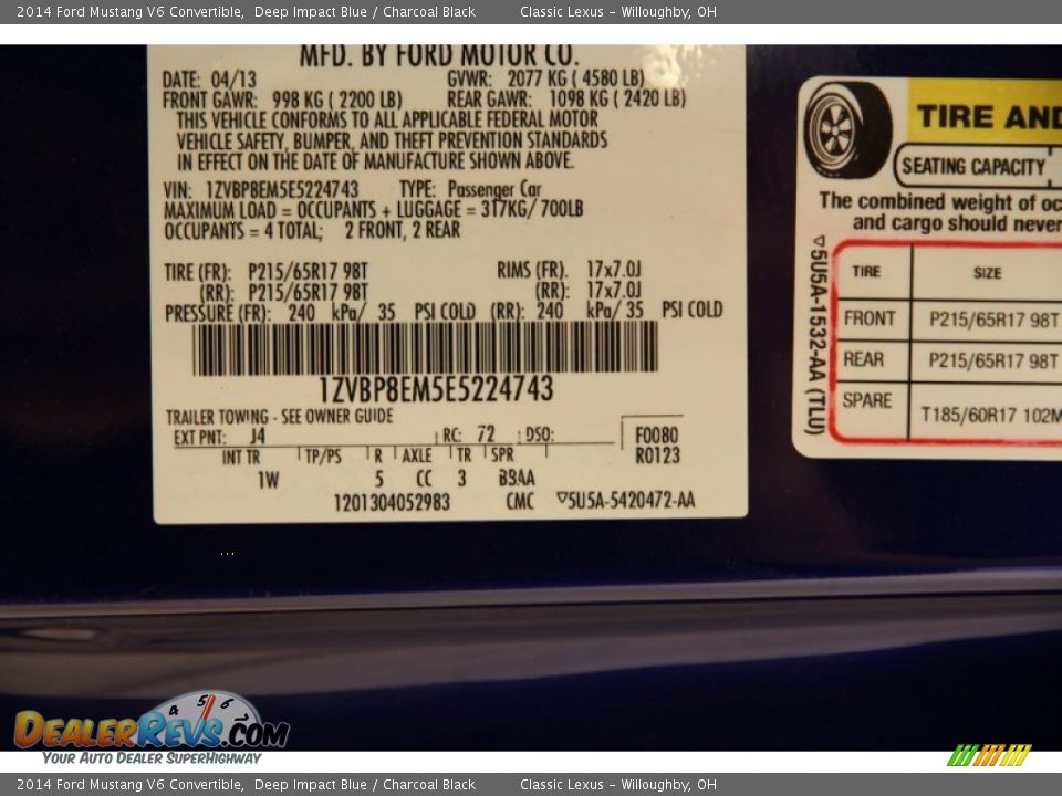2014 Ford Mustang V6 Convertible Deep Impact Blue / Charcoal Black Photo #22