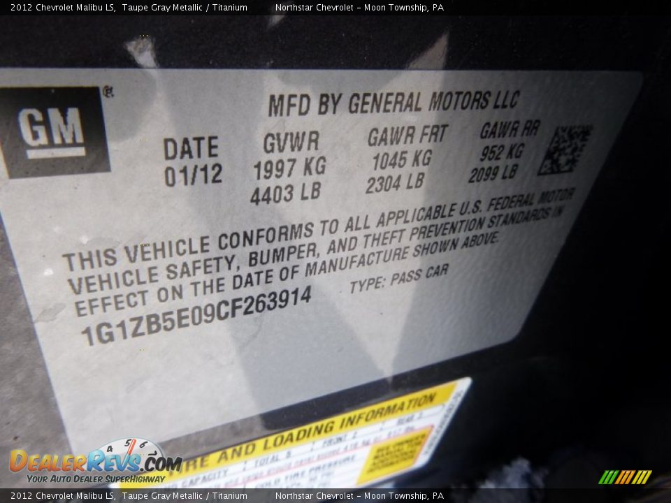 2012 Chevrolet Malibu LS Taupe Gray Metallic / Titanium Photo #19