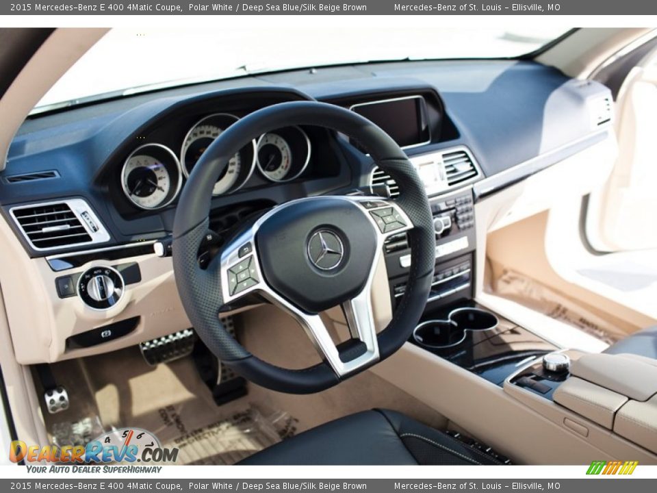 2015 Mercedes-Benz E 400 4Matic Coupe Polar White / Deep Sea Blue/Silk Beige Brown Photo #10