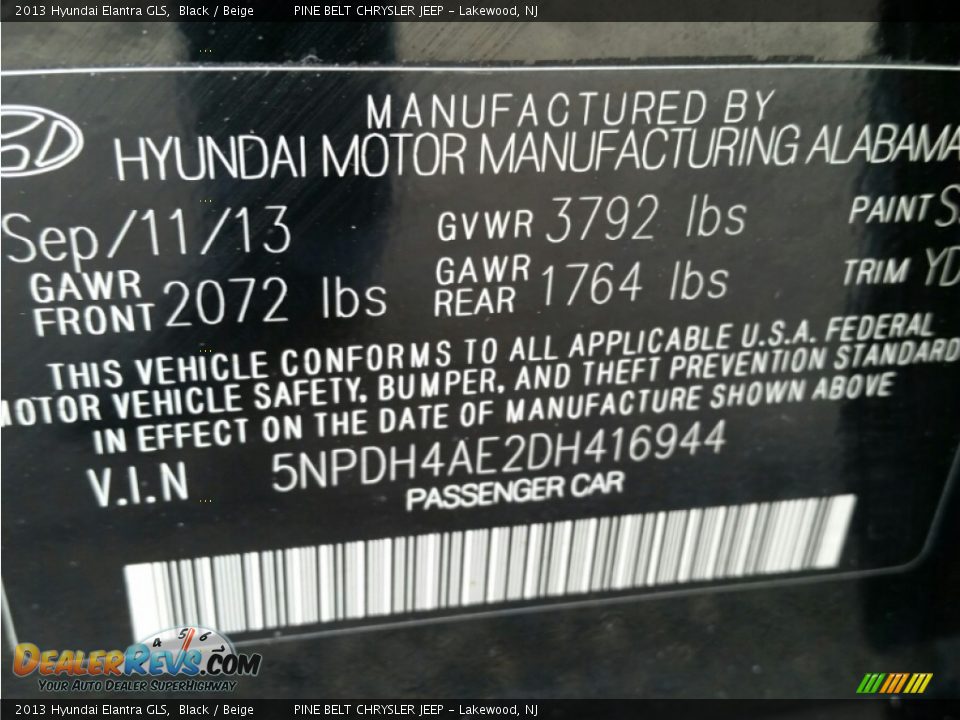 2013 Hyundai Elantra GLS Black / Beige Photo #17