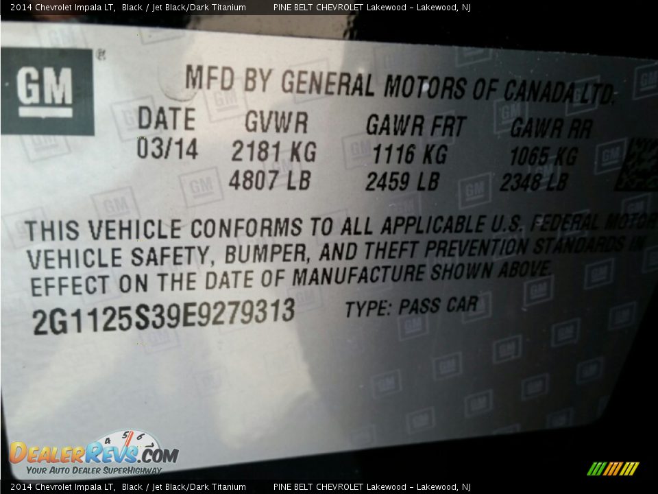 2014 Chevrolet Impala LT Black / Jet Black/Dark Titanium Photo #15