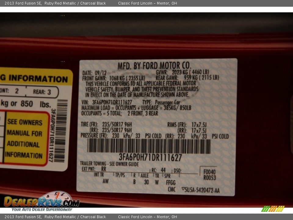 2013 Ford Fusion SE Ruby Red Metallic / Charcoal Black Photo #16