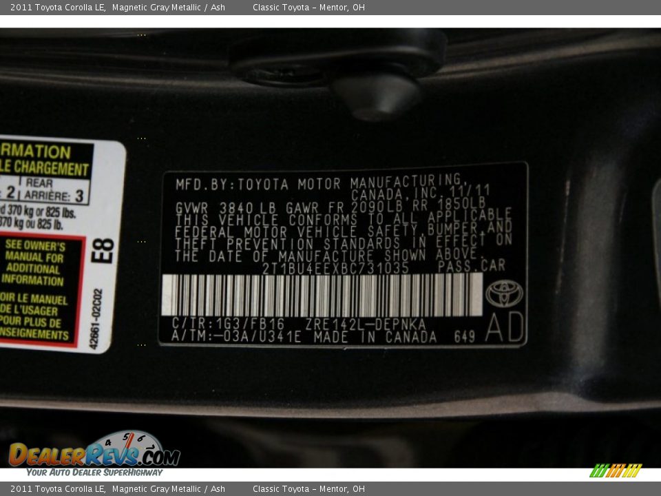 2011 Toyota Corolla LE Magnetic Gray Metallic / Ash Photo #17