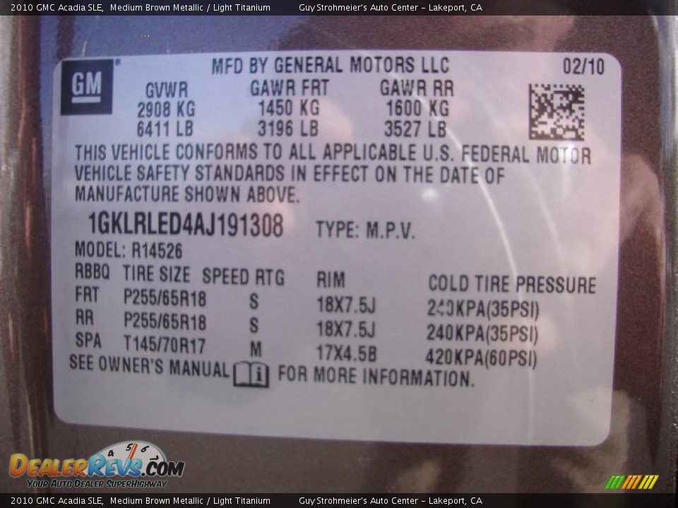 2010 GMC Acadia SLE Medium Brown Metallic / Light Titanium Photo #26
