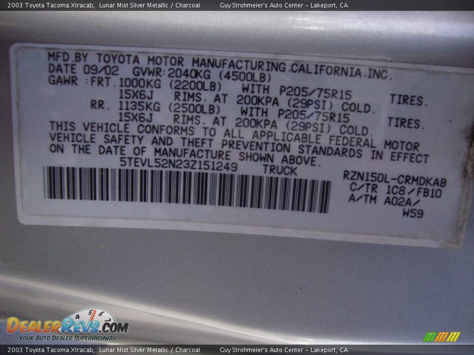 2003 Toyota Tacoma Xtracab Lunar Mist Silver Metallic / Charcoal Photo #21