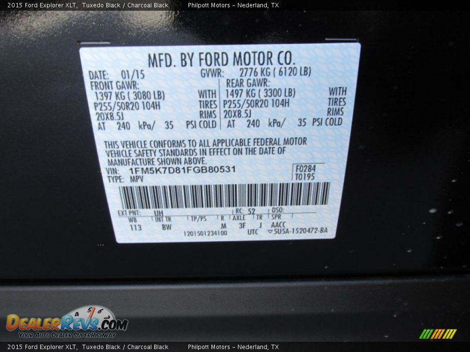 2015 Ford Explorer XLT Tuxedo Black / Charcoal Black Photo #34