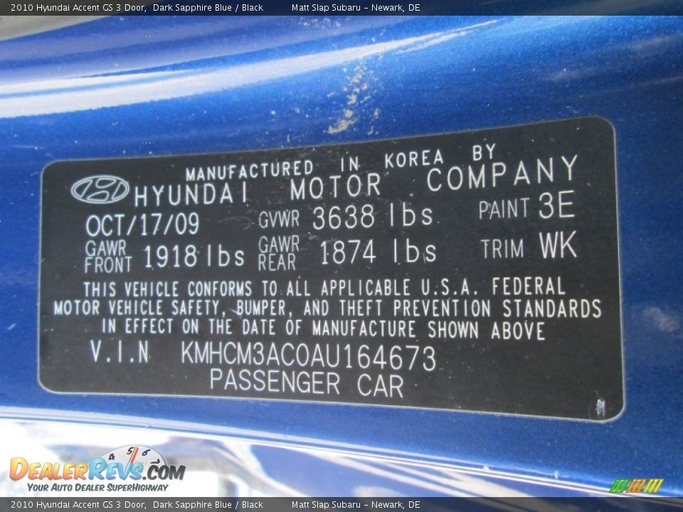 2010 Hyundai Accent GS 3 Door Dark Sapphire Blue / Black Photo #25
