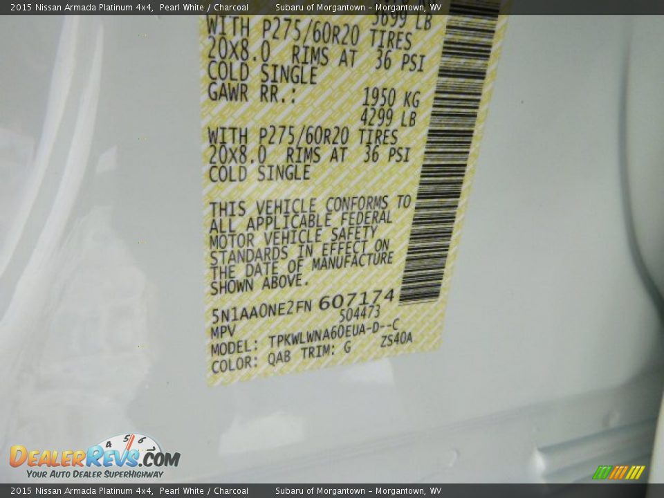 2015 Nissan Armada Platinum 4x4 Pearl White / Charcoal Photo #16