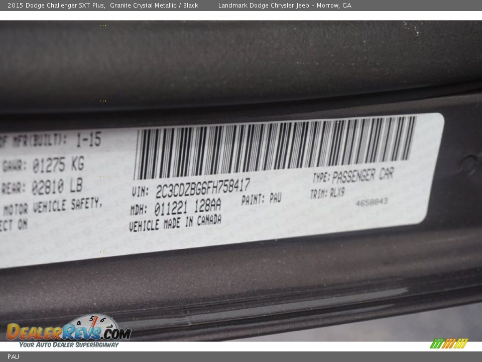 Dodge Color Code PAU Granite Crystal Metallic