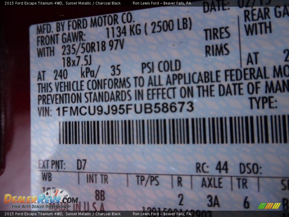 2015 Ford Escape Titanium 4WD Sunset Metallic / Charcoal Black Photo #14