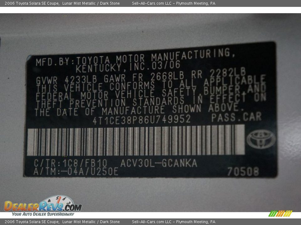 2006 Toyota Solara SE Coupe Lunar Mist Metallic / Dark Stone Photo #14