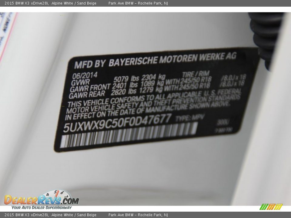 2015 BMW X3 xDrive28i Alpine White / Sand Beige Photo #35