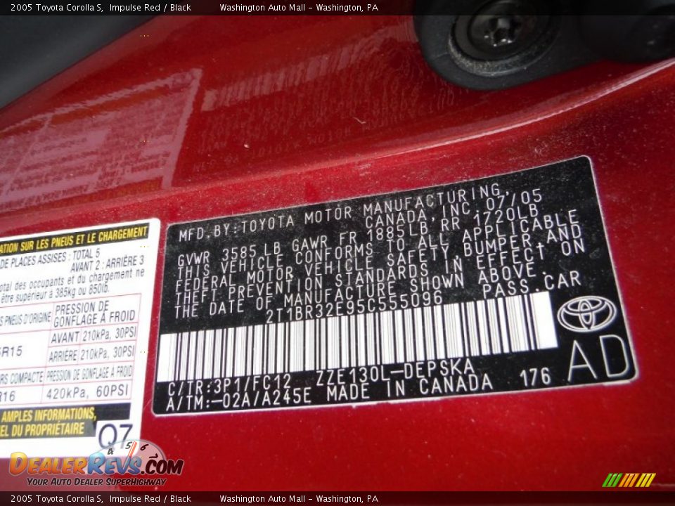 2005 Toyota Corolla S Impulse Red / Black Photo #19