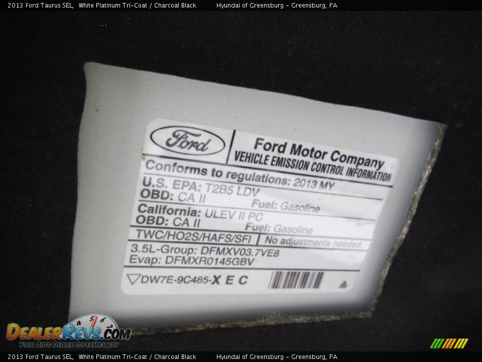 2013 Ford Taurus SEL White Platinum Tri-Coat / Charcoal Black Photo #11