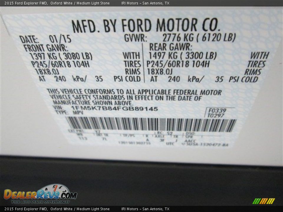 2015 Ford Explorer FWD Oxford White / Medium Light Stone Photo #14