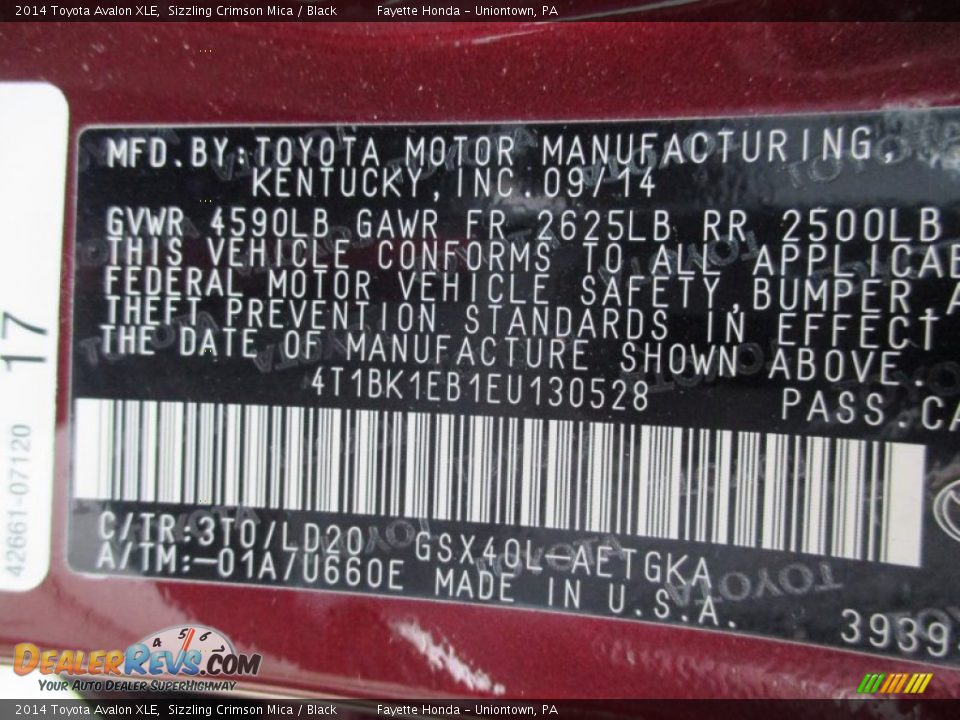 2014 Toyota Avalon XLE Sizzling Crimson Mica / Black Photo #9