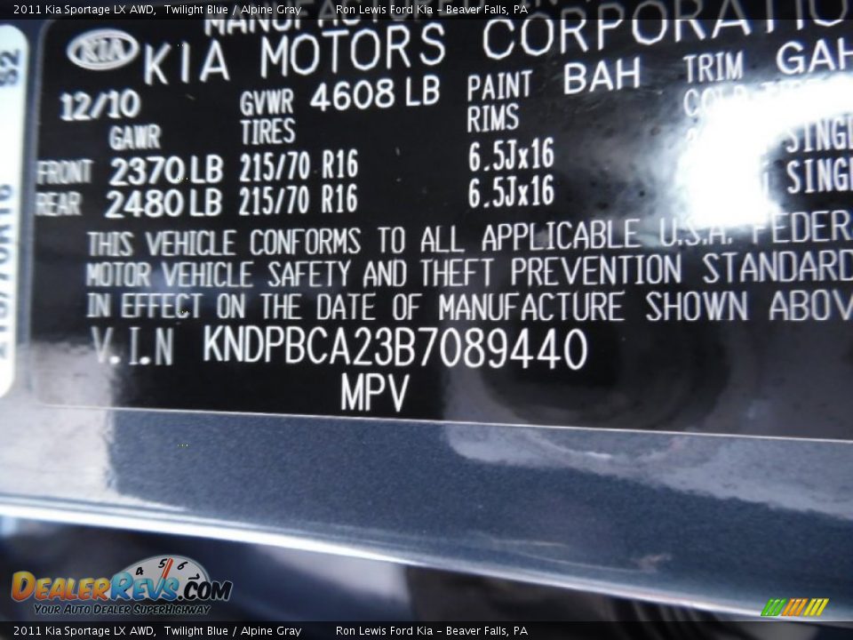 2011 Kia Sportage LX AWD Twilight Blue / Alpine Gray Photo #15