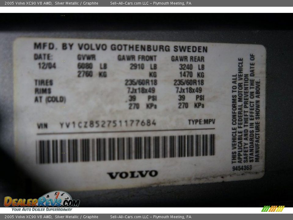 2005 Volvo XC90 V8 AWD Silver Metallic / Graphite Photo #14