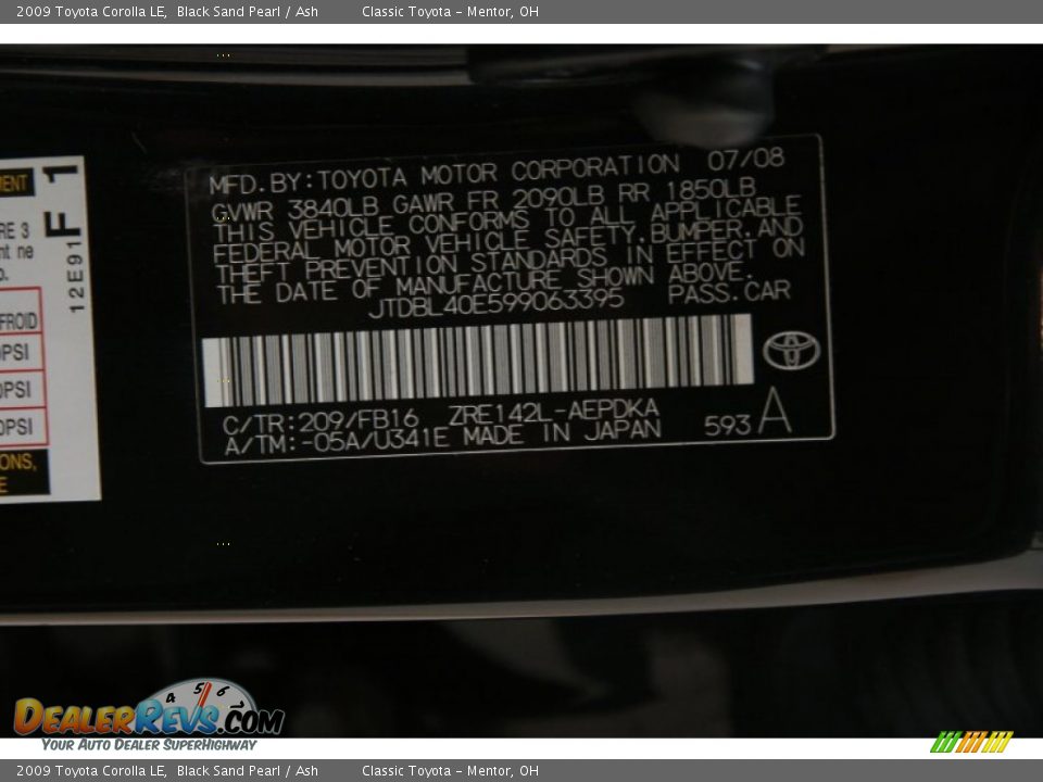 2009 Toyota Corolla LE Black Sand Pearl / Ash Photo #15