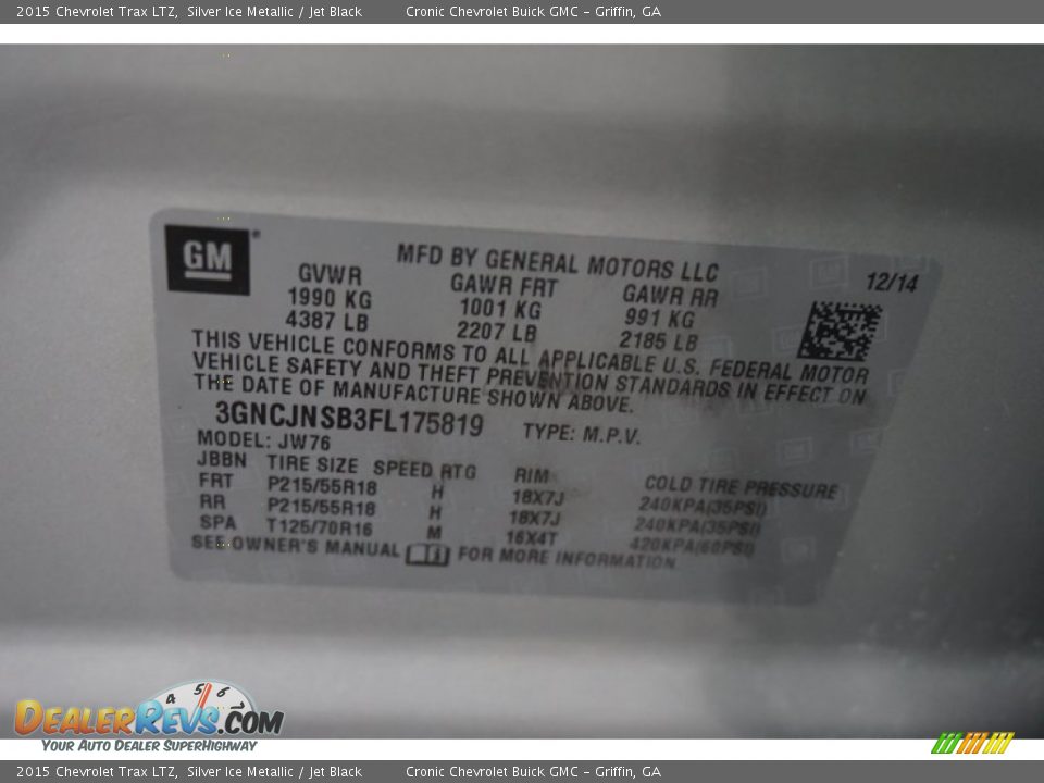 2015 Chevrolet Trax LTZ Silver Ice Metallic / Jet Black Photo #15