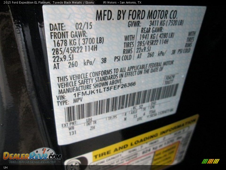 Ford Color Code UH Tuxedo Black Metallic
