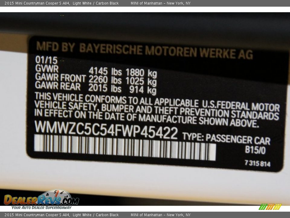 2015 Mini Countryman Cooper S All4 Light White / Carbon Black Photo #20