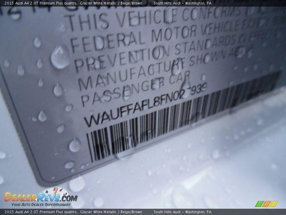 2015 Audi A4 2.0T Premium Plus quattro Glacier White Metallic / Beige/Brown Photo #12