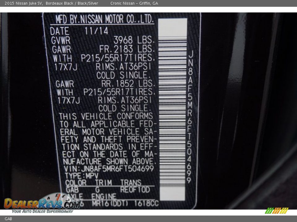 Nissan Color Code GAB Bordeaux Black