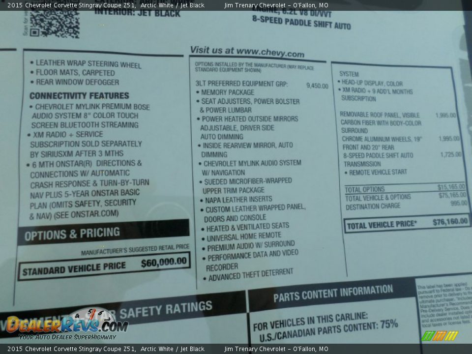 2015 Chevrolet Corvette Stingray Coupe Z51 Arctic White / Jet Black Photo #33