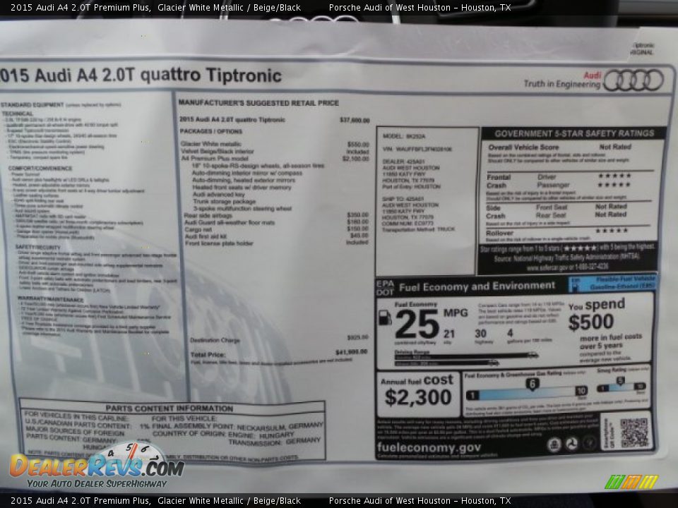 2015 Audi A4 2.0T Premium Plus Window Sticker Photo #29