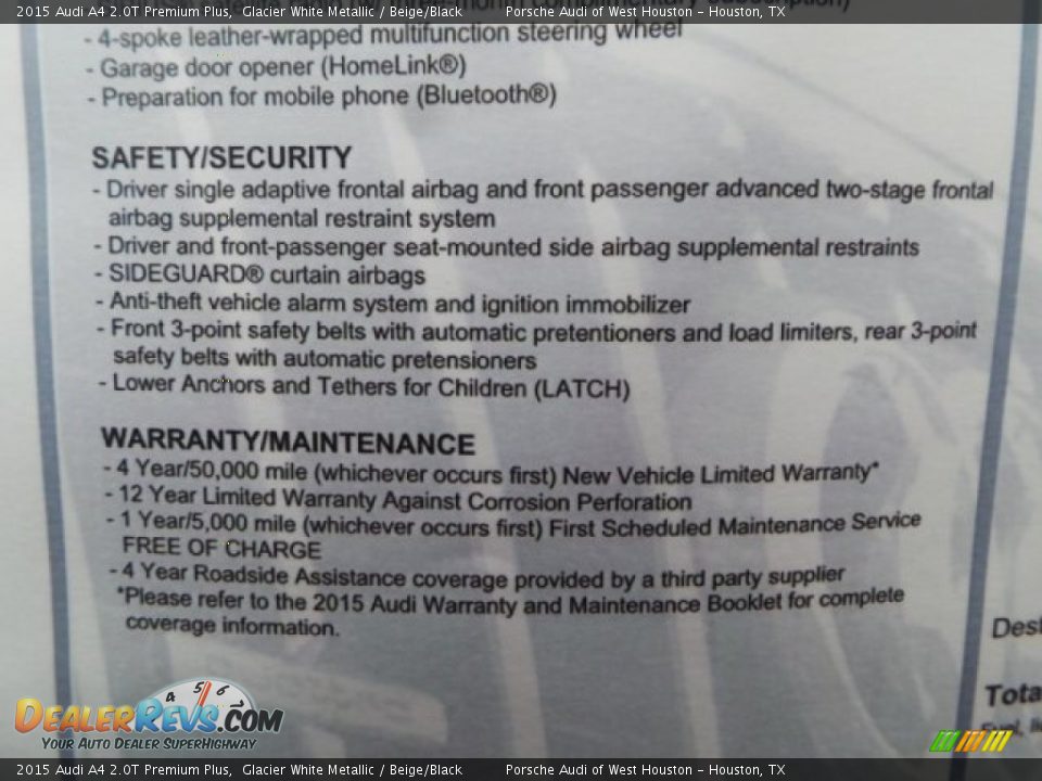 2015 Audi A4 2.0T Premium Plus Glacier White Metallic / Beige/Black Photo #32