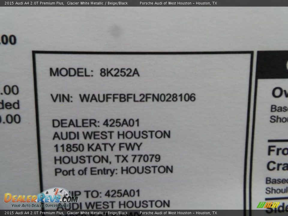 2015 Audi A4 2.0T Premium Plus Glacier White Metallic / Beige/Black Photo #33