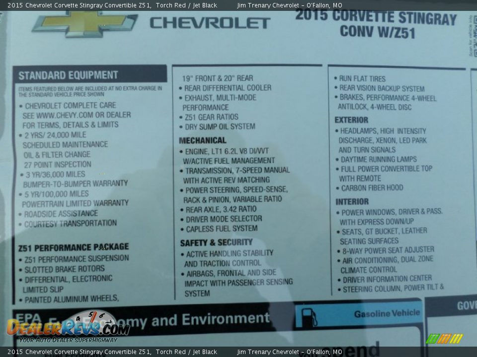 2015 Chevrolet Corvette Stingray Convertible Z51 Window Sticker Photo #31