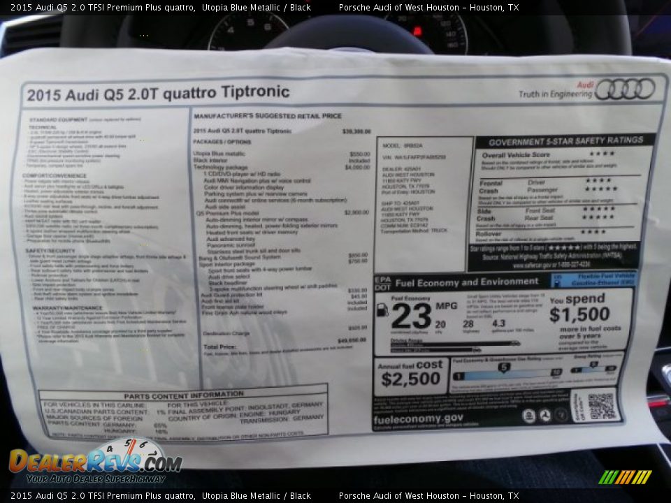 2015 Audi Q5 2.0 TFSI Premium Plus quattro Utopia Blue Metallic / Black Photo #32