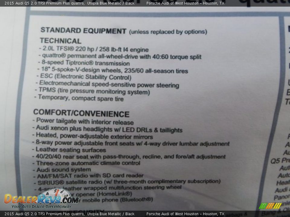 2015 Audi Q5 2.0 TFSI Premium Plus quattro Utopia Blue Metallic / Black Photo #34