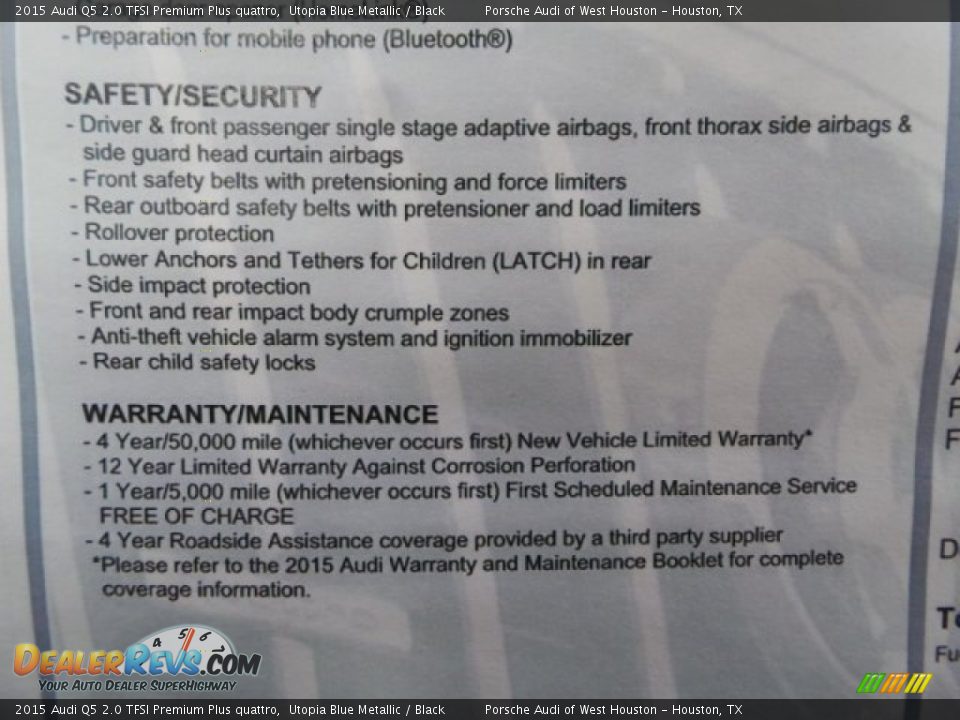 2015 Audi Q5 2.0 TFSI Premium Plus quattro Utopia Blue Metallic / Black Photo #35