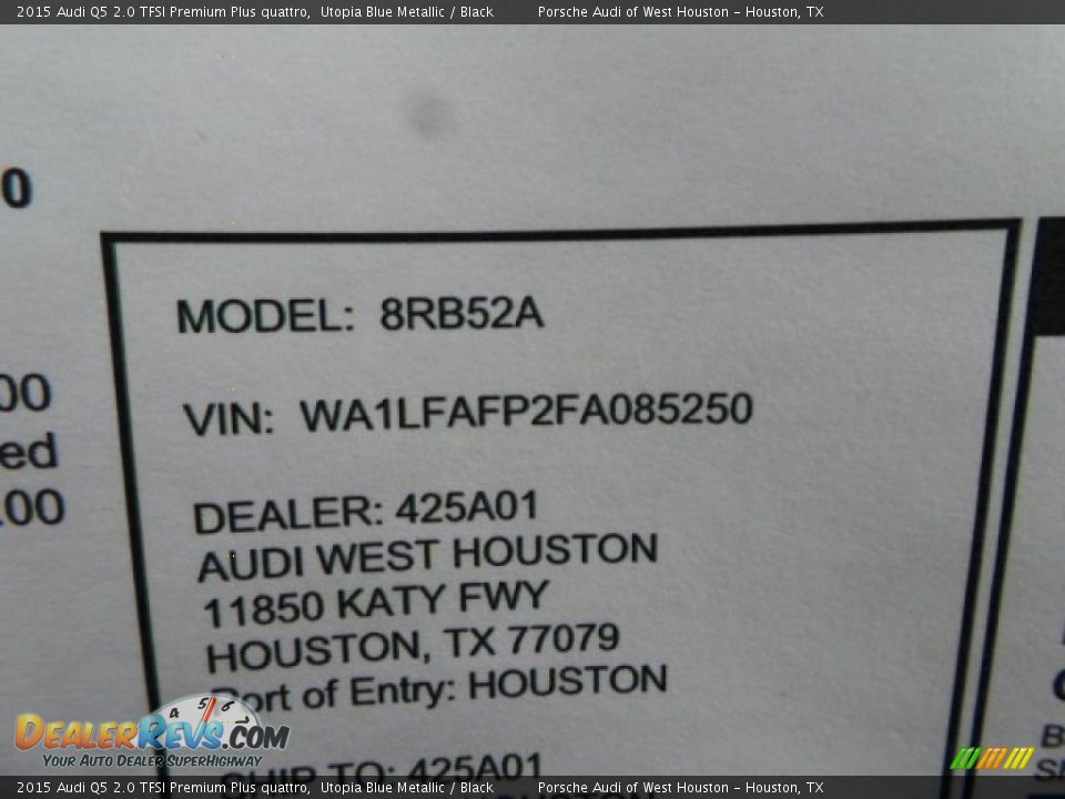2015 Audi Q5 2.0 TFSI Premium Plus quattro Utopia Blue Metallic / Black Photo #36