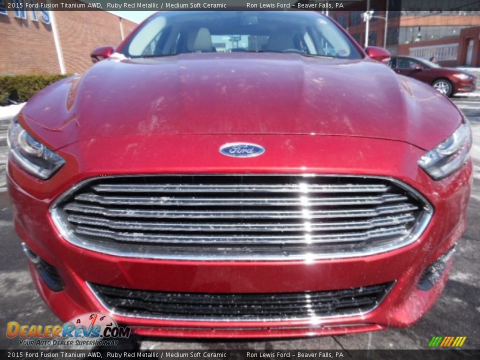 2015 Ford Fusion Titanium AWD Ruby Red Metallic / Medium Soft Ceramic Photo #3